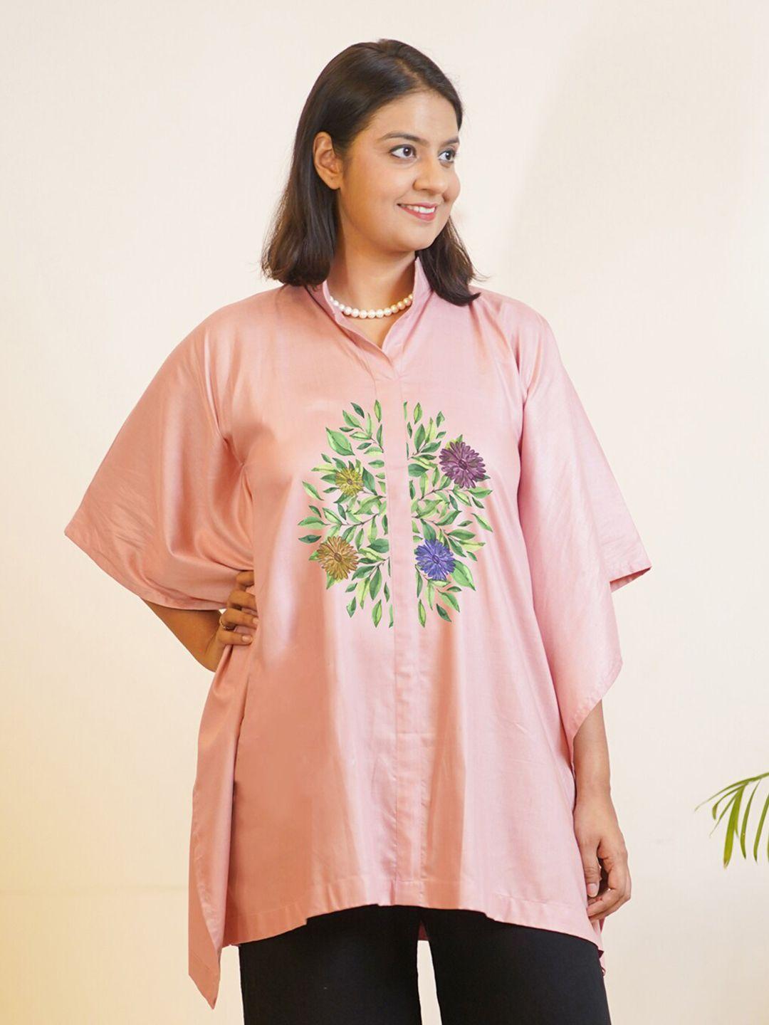 letsdressup floral printed mandarin collar flared sleeves kaftan kurti