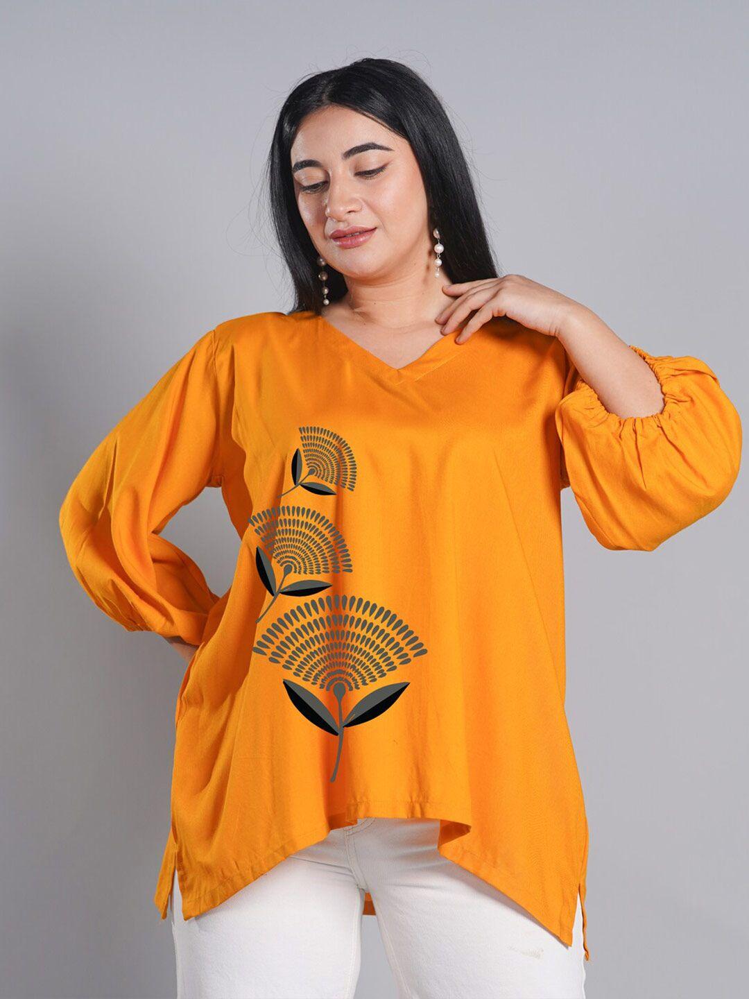 letsdressup mustard yellow print slit sleeve cotton top