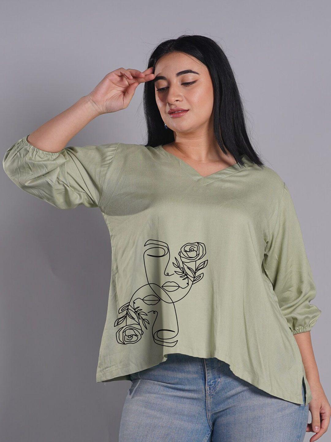 letsdressup olive green print slit sleeve cotton top