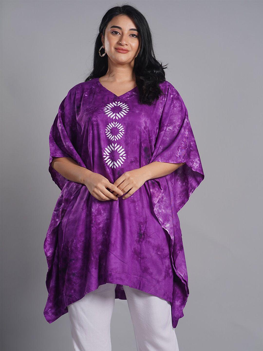 letsdressup purple floral printed v-neck kaftan kurti