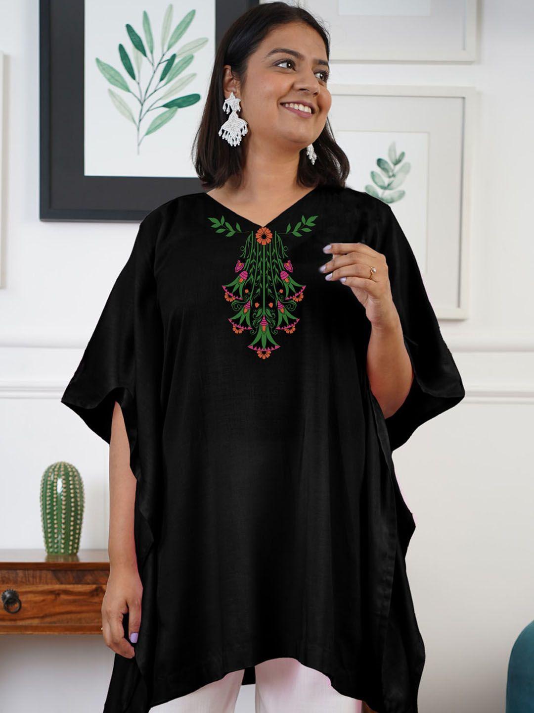 letsdressup women black floral embroidered thread work kurta