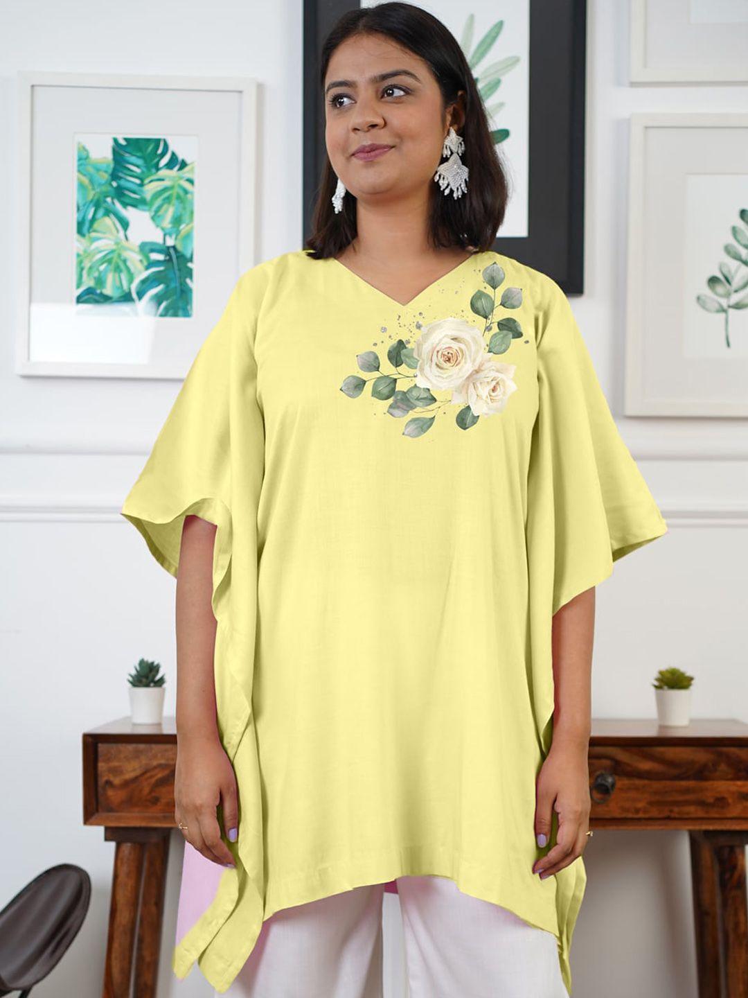 letsdressup women yellow floral flared sleeves thread work kurta