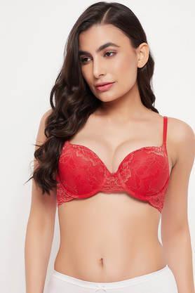 level-3 push-up padded underwired demi cup bra in red - lace - red