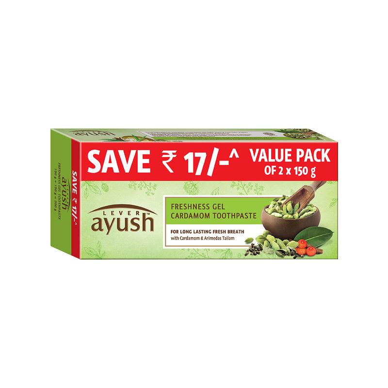 lever ayush freshness gel cardamom toothpaste pack of 2 save rs 17