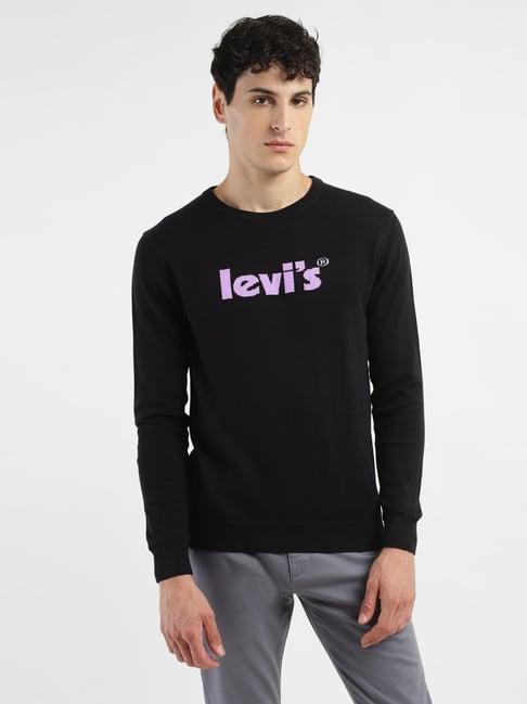 levi's black cotton regular fit logo printed sweater