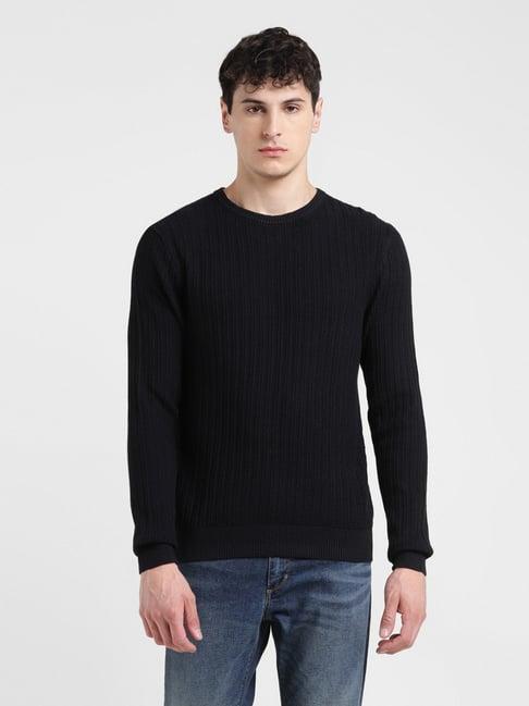levi's black cotton regular fit self pattern sweater