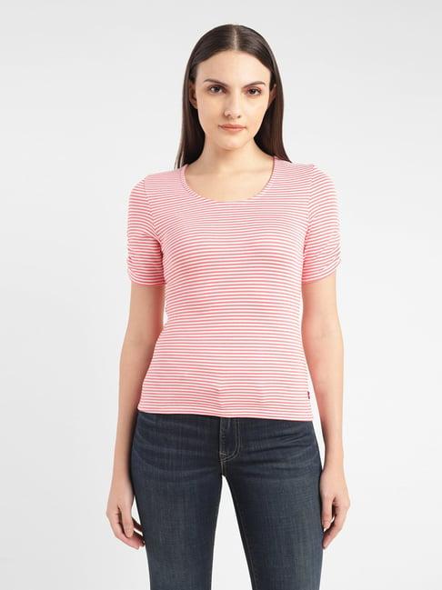 levi's coral & white cotton striped t-shirt