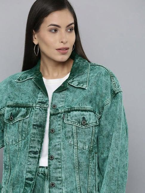 levi's emerald green full sleeves denim jacket
