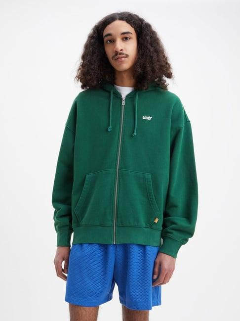 levi's green cotton regular fit hooded sweatshirt