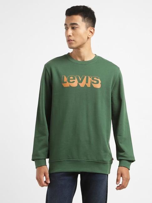 levi's green cotton regular fit printed sweatshirt