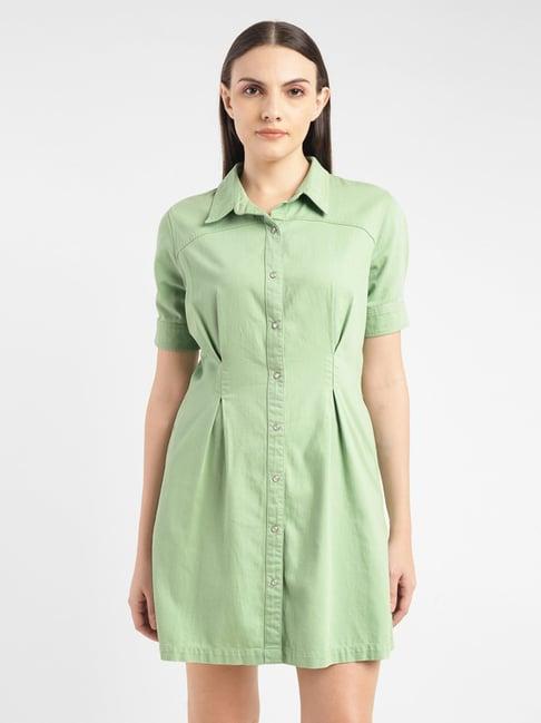 levi's green cotton regular fit shirt dress