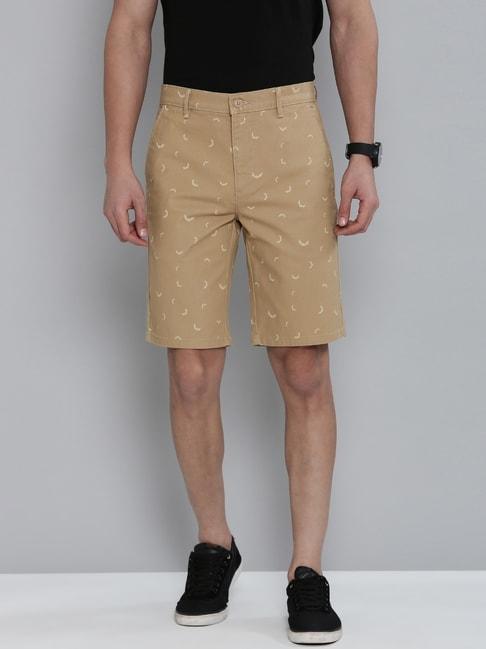 levi's khaki cotton regular fit printed shorts