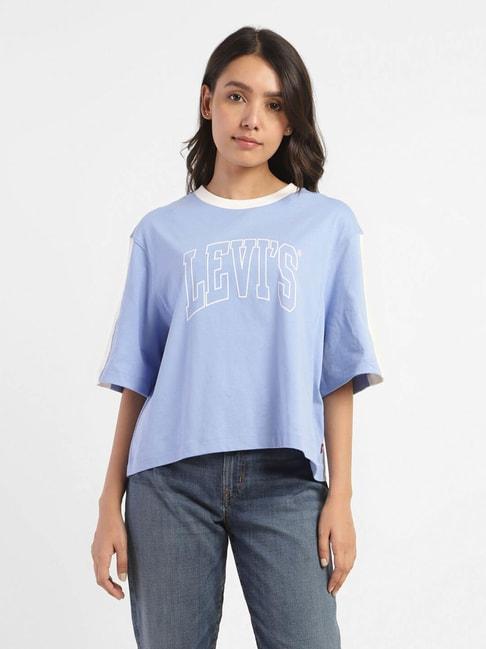 levi's light blue cotton logo print t-shirt