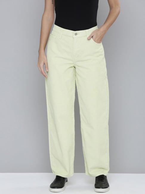 levi's light yellow cotton relaxed fit high rise jeans