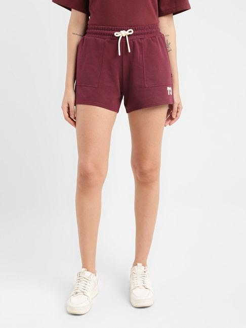 levi's maroon cotton relaxed fit shorts