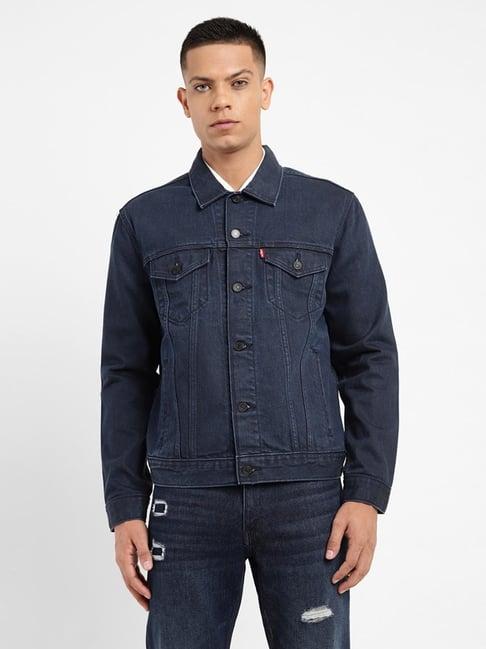 levi's navy blue cotton regular fit denim jacket