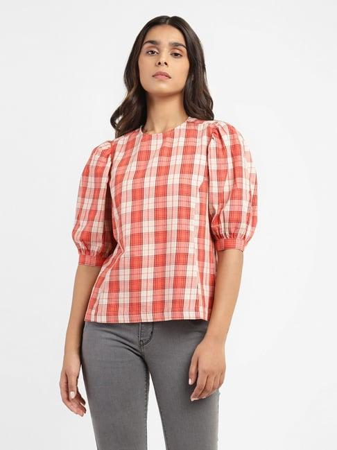 levi's red & white pure cotton chequered top