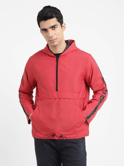 levi's red regular fit printed hooded jacket