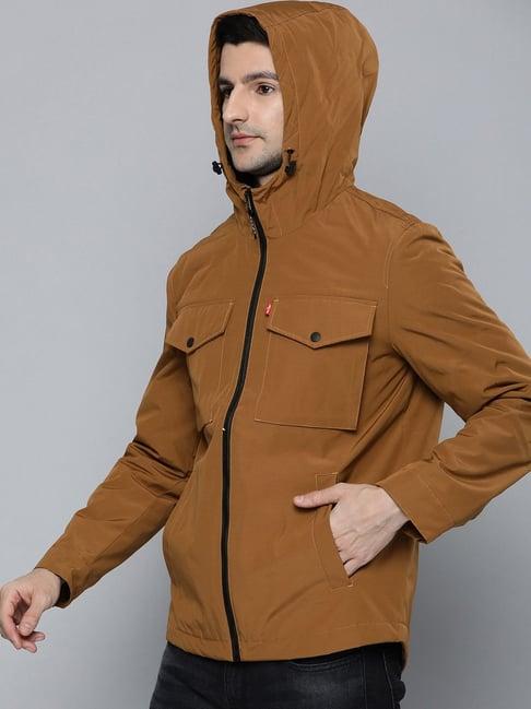 levi's worker brown regular fit hooded jacket