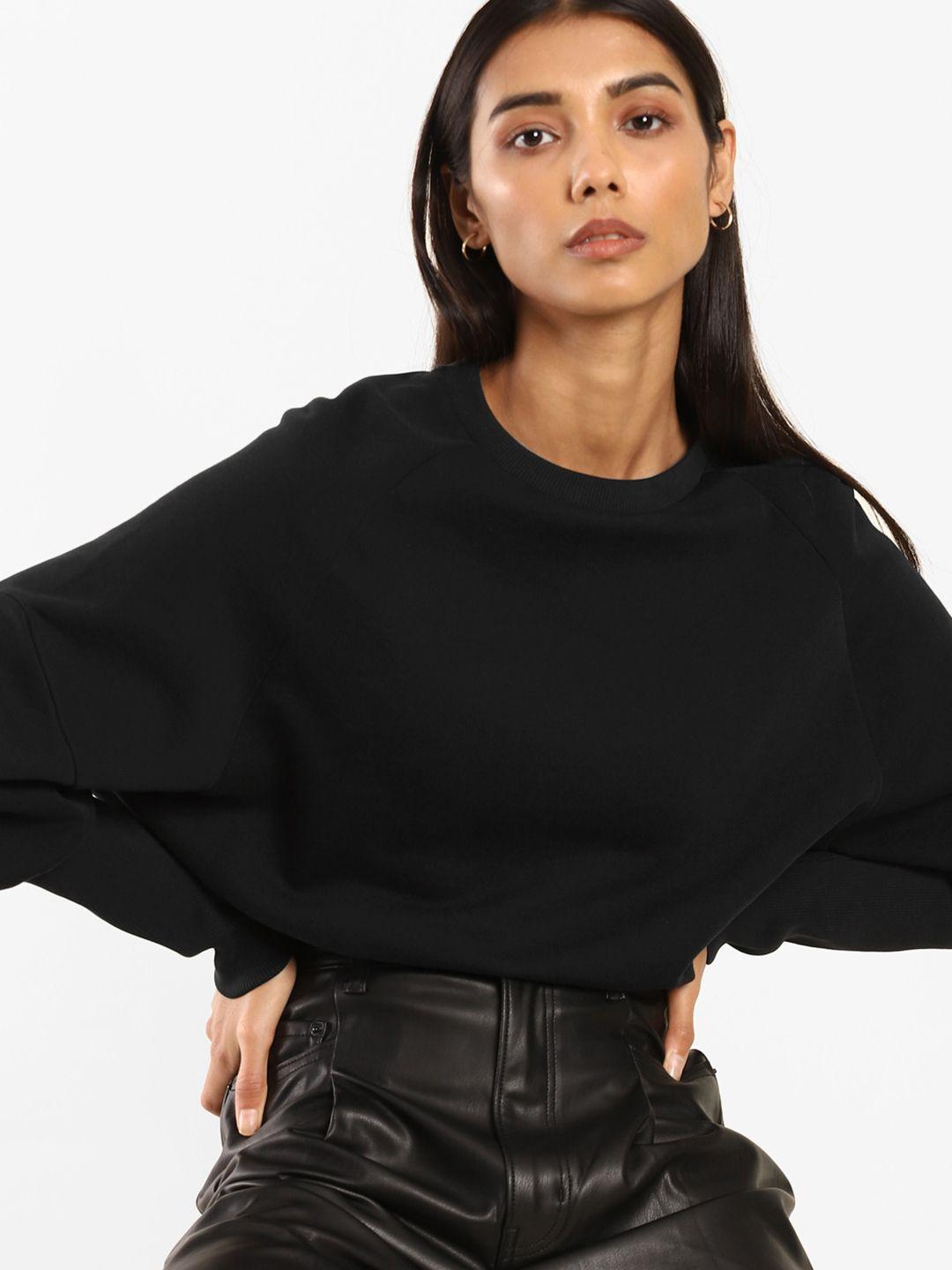 levi's x deepika padukone women black solid long cuff batwing sleeves sweatshirt