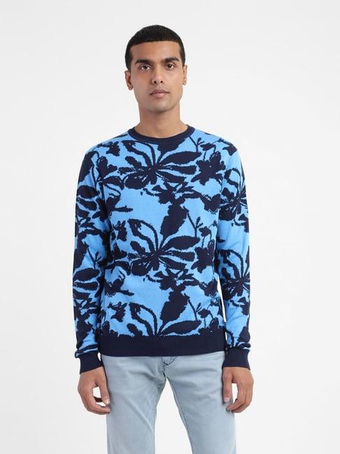 levi's all aboard blue regular fit floral print sweaters