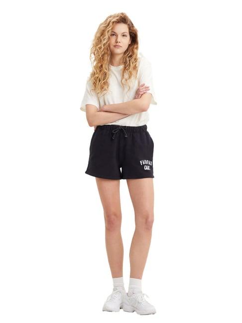 levi's black cotton logo print sweat shorts