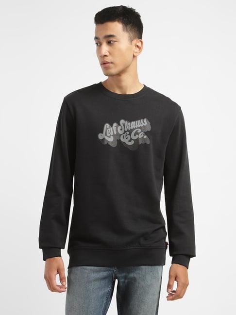 levi's black cotton regular fit printed sweatshirt