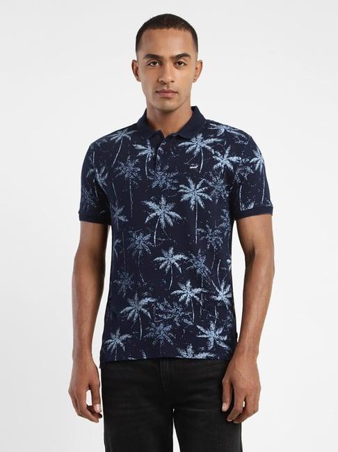 levi's black pure cotton regular fit printed polo t-shirt