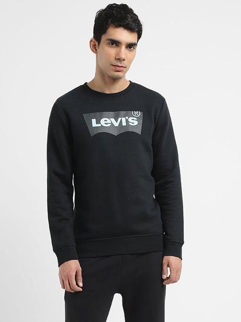 levi's black regular fit logo printed sweatshirt