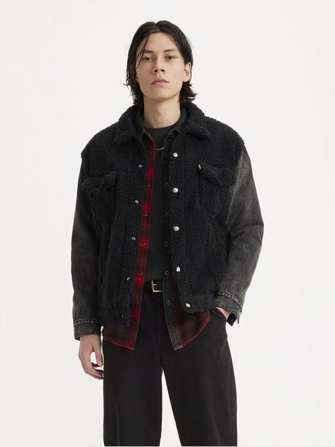 levi's black regular fit self pattern jacket