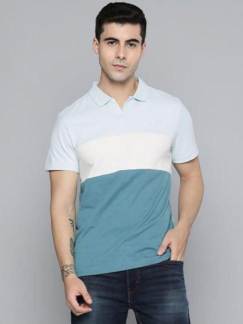 levi's blue & white colour-blocked polo t-shirt