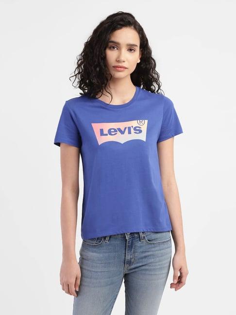 levi's blue cotton logo print t-shirt