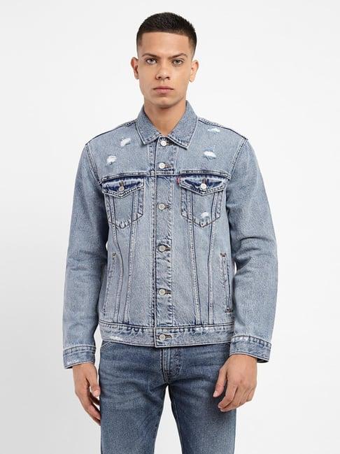 levi's blue cotton regular fit distressed denim jacket