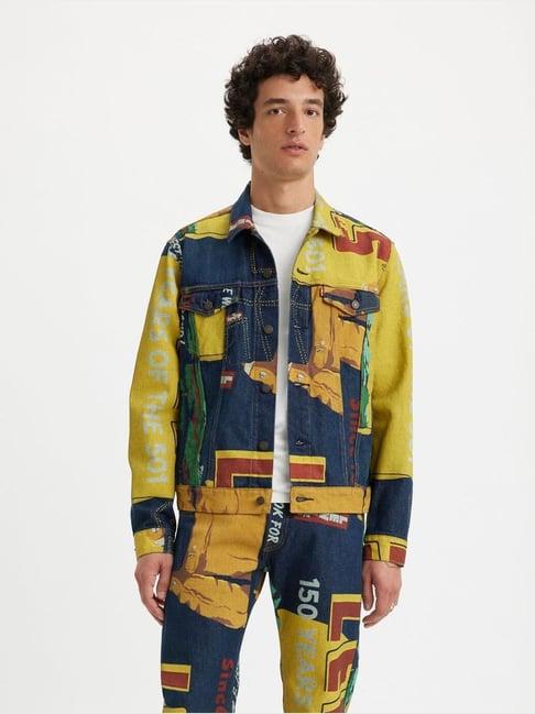 levi's blue cotton regular fit printed jacket