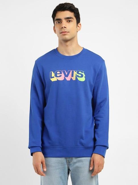 levi's blue cotton regular fit printed sweatshirt