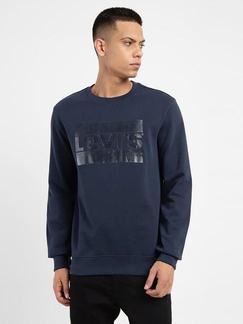 levi's blue cotton regular fit printed sweatshirt