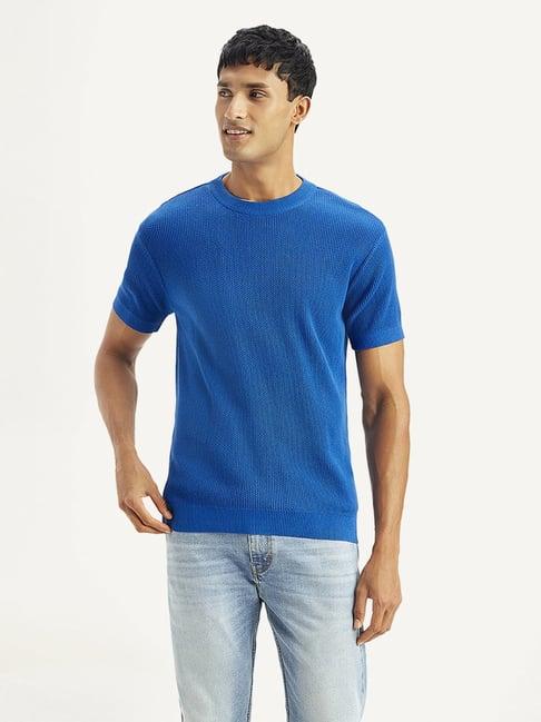 levi's blue cotton slim fit texture t-shirt