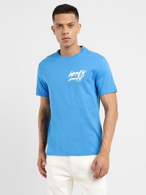 levi's blue pure cotton regular fit logo printed t-shirt