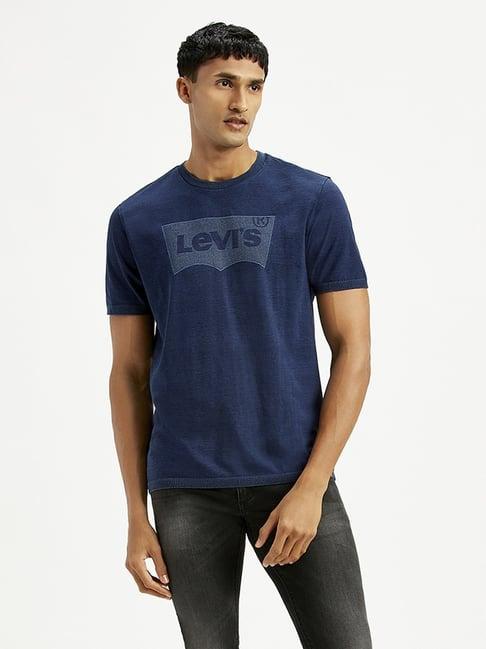 levi's blue regular fit logo printed t-shirt