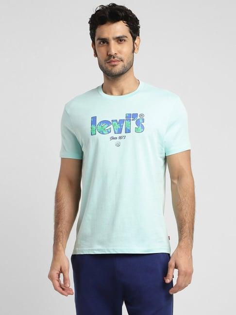 levi's bluestar blue pure cotton regular fit logo printed t-shirts