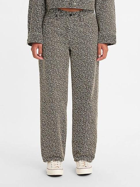 levi's charcoal grey printed straight fit mid rise trousers