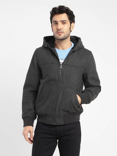 levi's charcoal grey regular fit hooded jacket