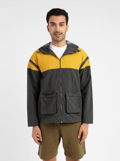 levi's dark grey & yellow relaxed fit colour block hooded jackets