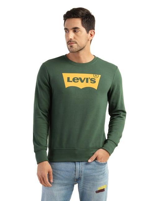 levi's emerald green cotton regular fit printed sweatshirt