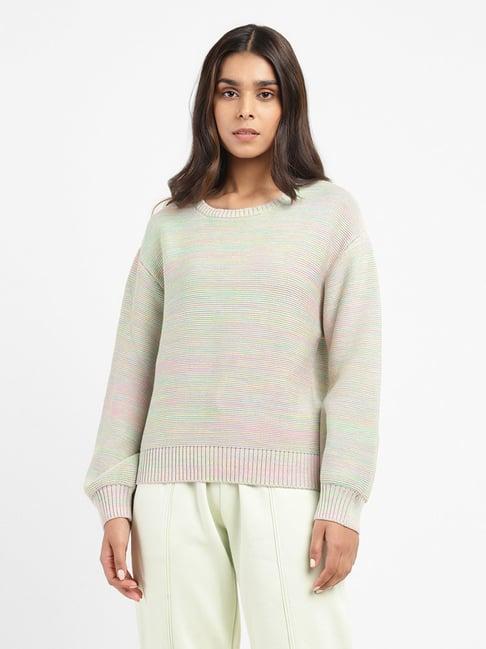 levi's green & pink pure cotton striped sweatshirt