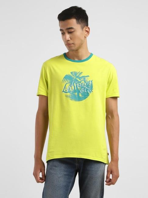 levi's green cotton regular fit printed t-shirt