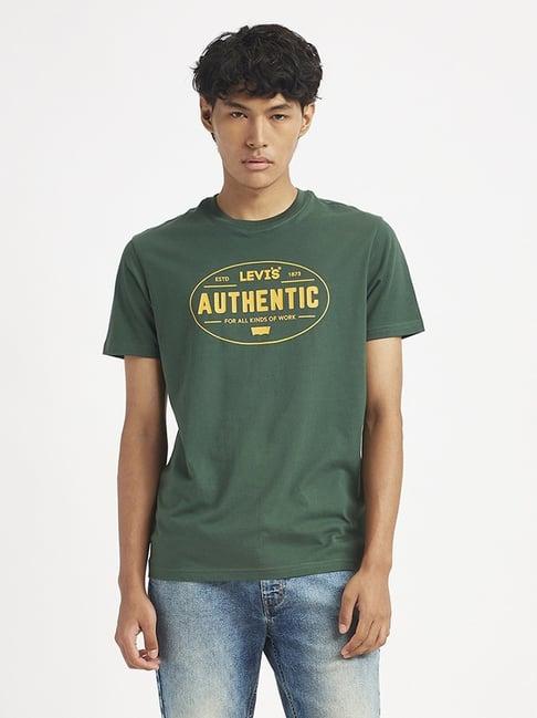 levi's green cotton slim fit printed t-shirt