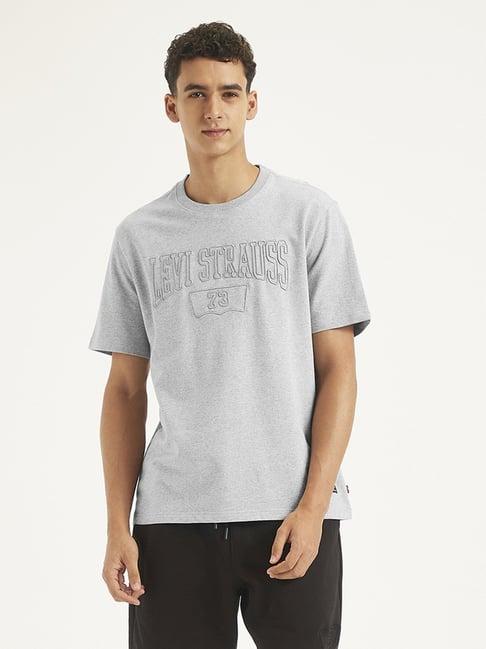 levi's grey cotton regular fit logo printed t-shirt