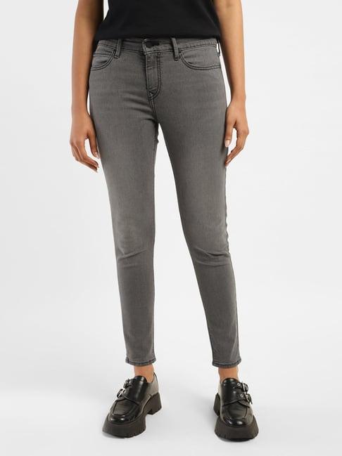 levi's grey cotton super skinny fit mid rise jeans