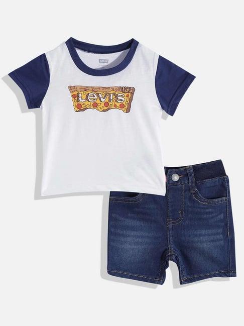 levi's kids white & blue printed t-shirt set